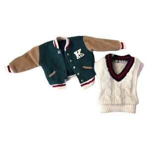 Vintage Barbie Clothes Ken 90s Varsity Letterman Jacket Preppy Sweater Vest